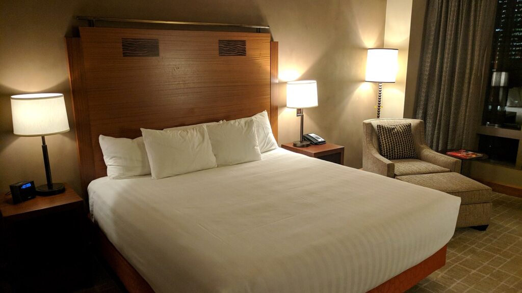 Hotel room representing temporary living expenses covered by loss of use insurance